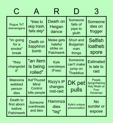 Tribe Naxxramas Bingo Card