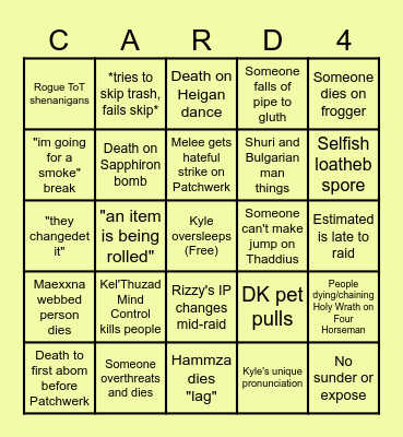 Tribe Naxxramas Bingo Card
