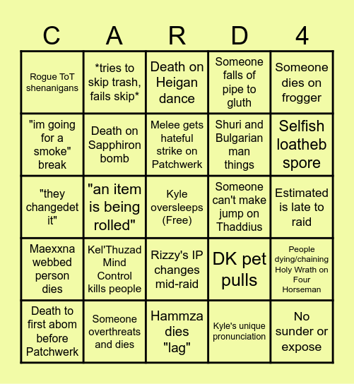 Tribe Naxxramas Bingo Card