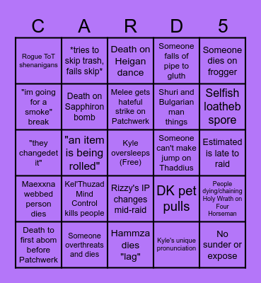 Tribe Naxxramas Bingo Card