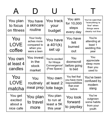 Hiraya Adulting Bingo Card