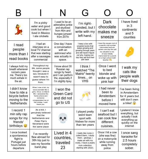 Singles Party Bingo Card