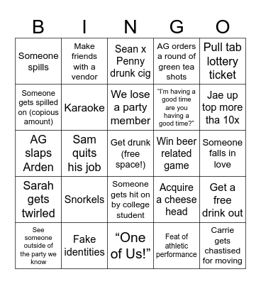 Beer and Cheese Fest Bingo Card