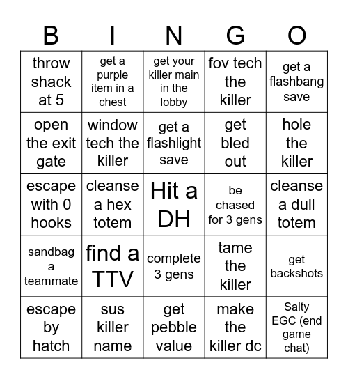 Vals & Lel dbd bingo Card