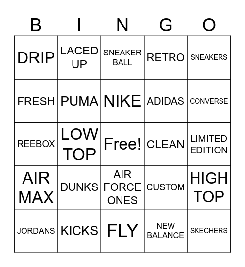 Sneaker Ball BINGO Card