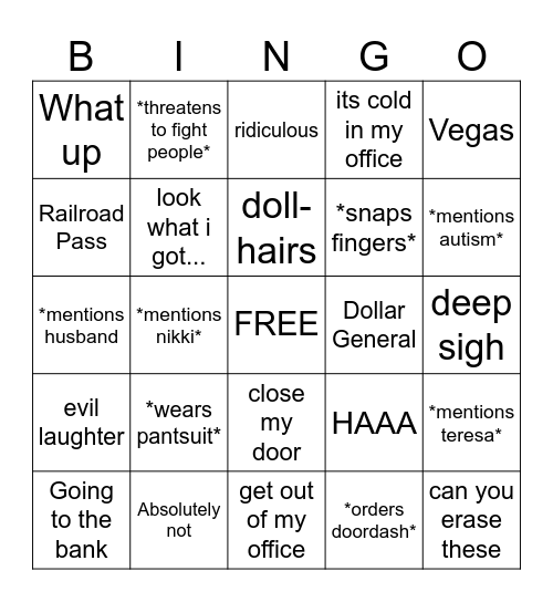Things Sarah Says/Does Bingo Card