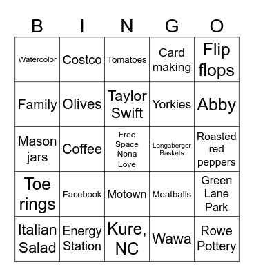 Nona Bingo Card