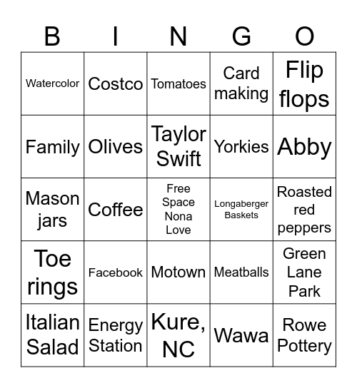 Nona Bingo Card
