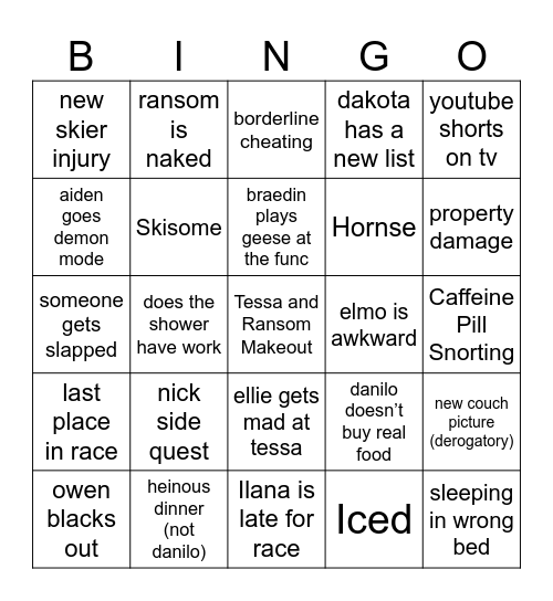 Sugar Daddy Bingo Card
