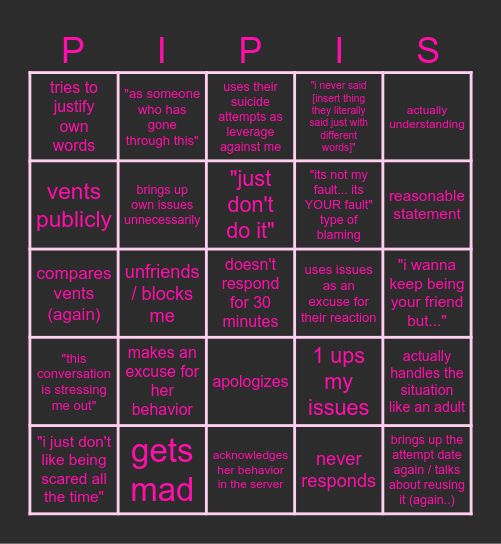 pipis bingo Card