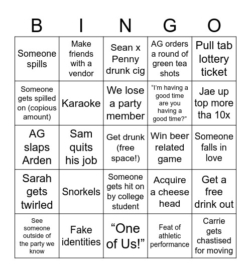 Beer and Cheese Fest Bingo Card
