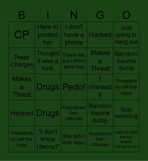 Pedo Bingo Card