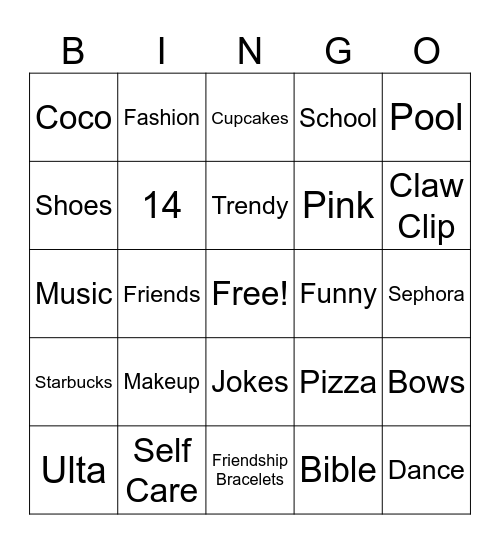 Maddies Birthday Binfo! Bingo Card