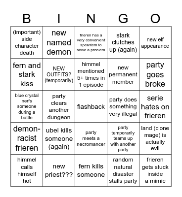 frieren season 2 bingo Card