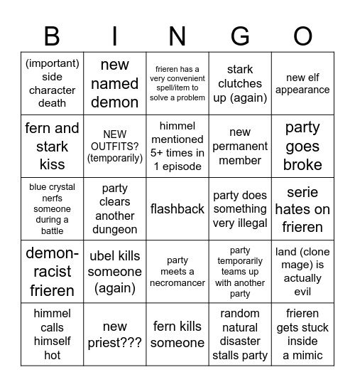frieren season 2 bingo Card