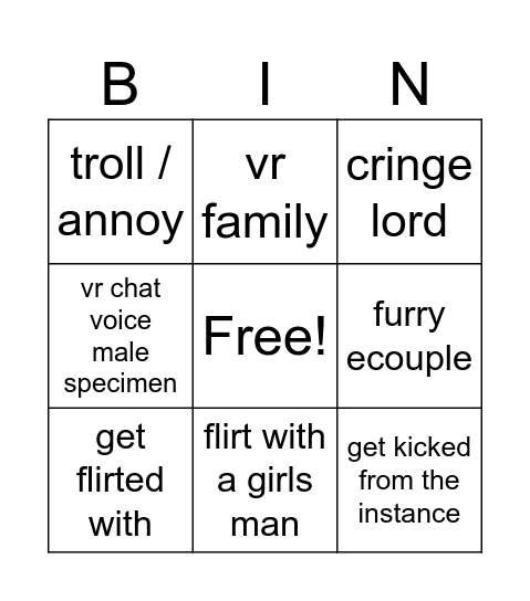 VR CHAT BINGO Card
