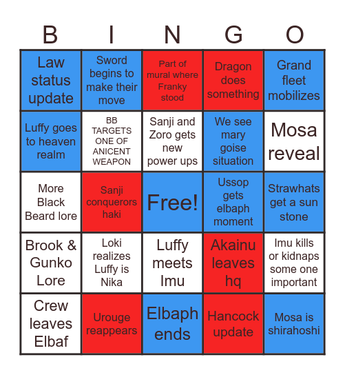 One piece 2026 Bingo Card