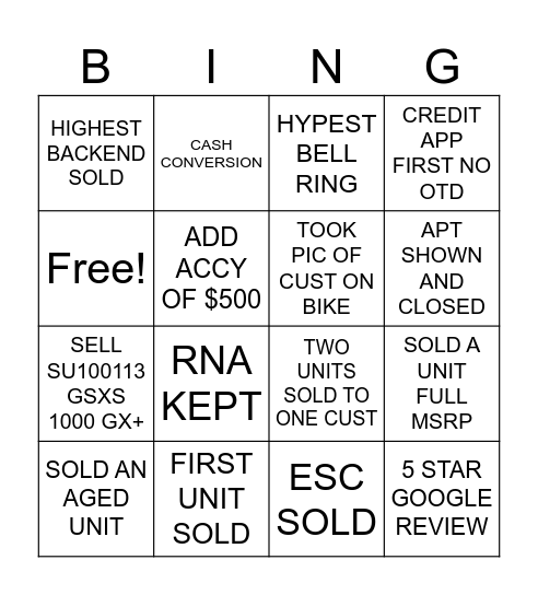 SALES BINGO Card
