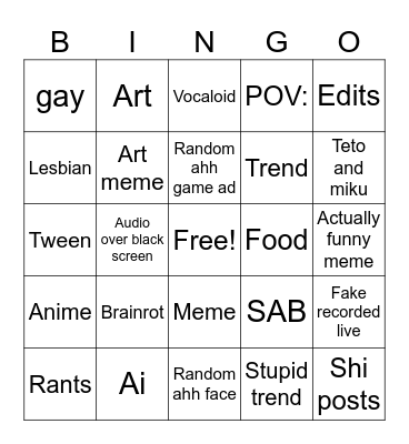 YouTube shorts Bingo Card