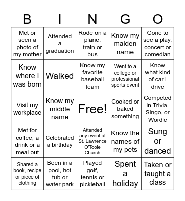 Carolyn's 60th Birthday Brunch Bingo Card