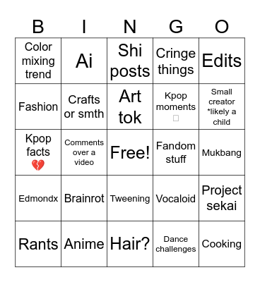 Yt shorts Bingo Card