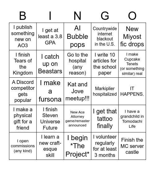 2026 Bingo Card Bingo Card