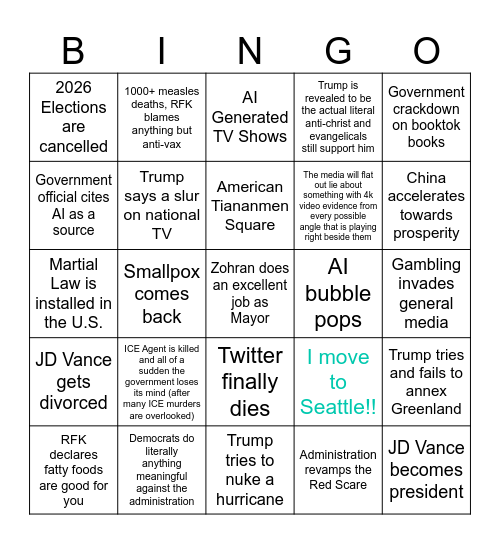 2026 Bingo Card