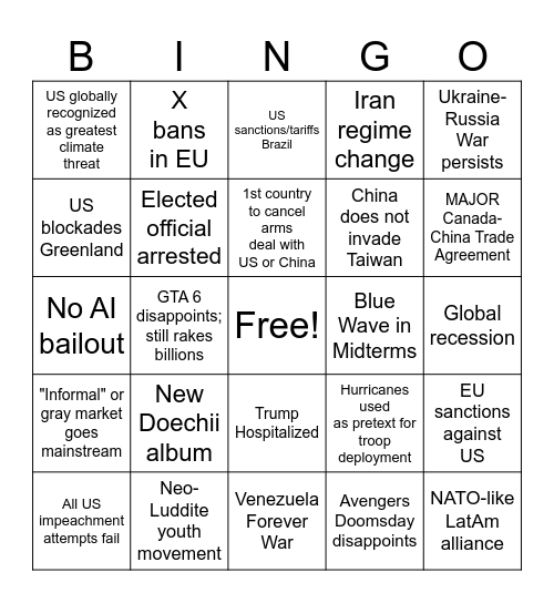 2026 Expectations Bingo Card