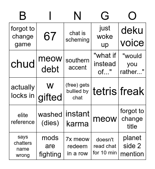 snowbird334 and chat bingo Card
