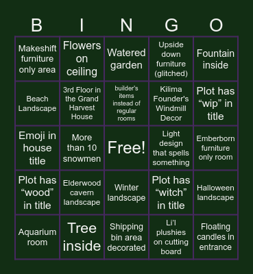 Palia House Tour Bingo Card