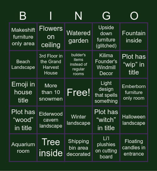 Palia House Tour Bingo Card