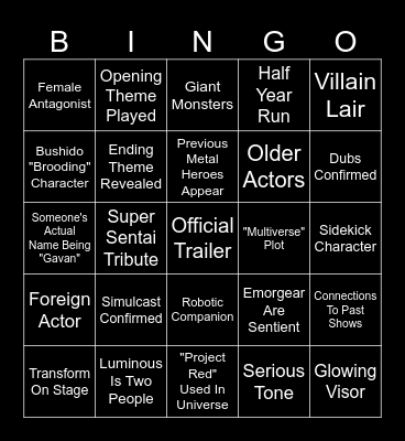 Gavan Infinity Press Conference Bingo Card