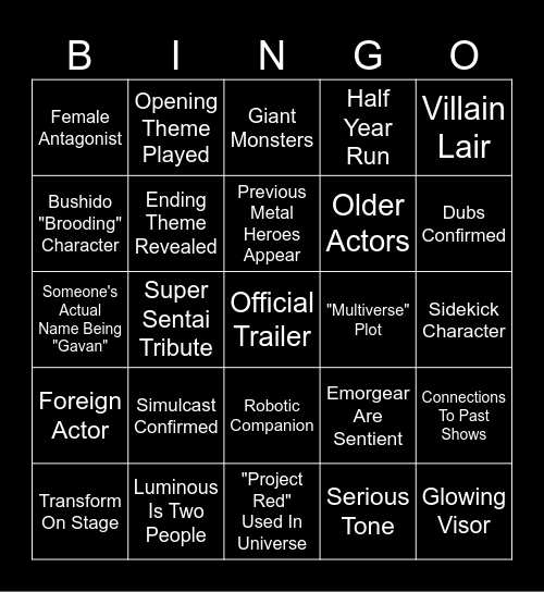 Gavan Infinity Press Conference Bingo Card