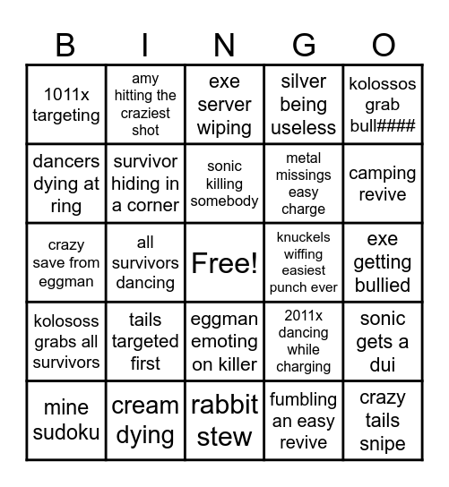 outcome memories bingo Card