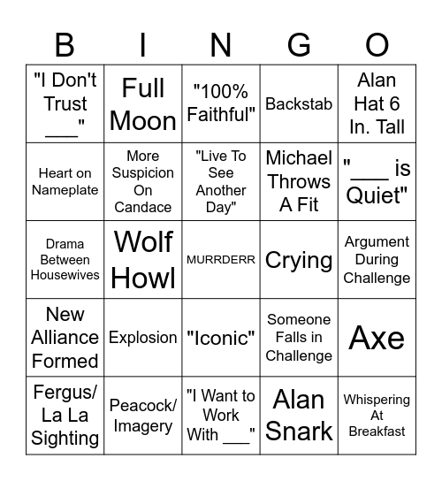 Traitors Episode 4 Bingo Card