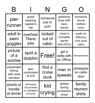 Hoosier Corvette Club 2026 Cruise Bingo Card