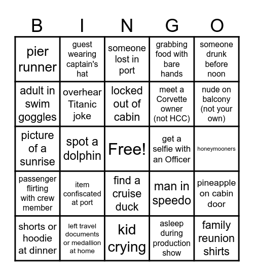 Hoosier Corvette Club 2026 Cruise Bingo Card