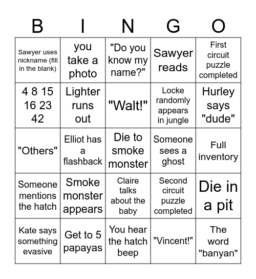 Lost Bingo Card