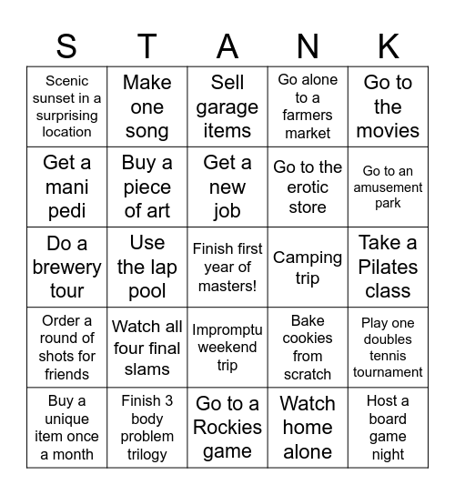 Daniel’s 2026 Bingo Card