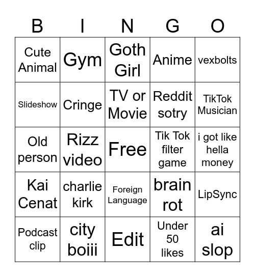 TikTok Bingo 2024 Bingo Card