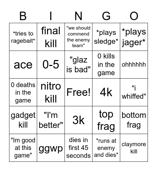 quinn in siege Bingo Card
