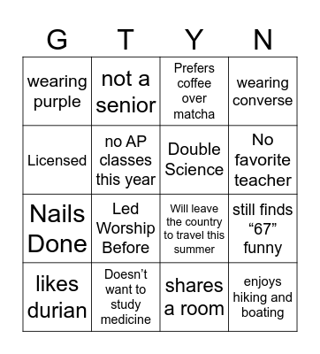 Get to Know You Bingo Card