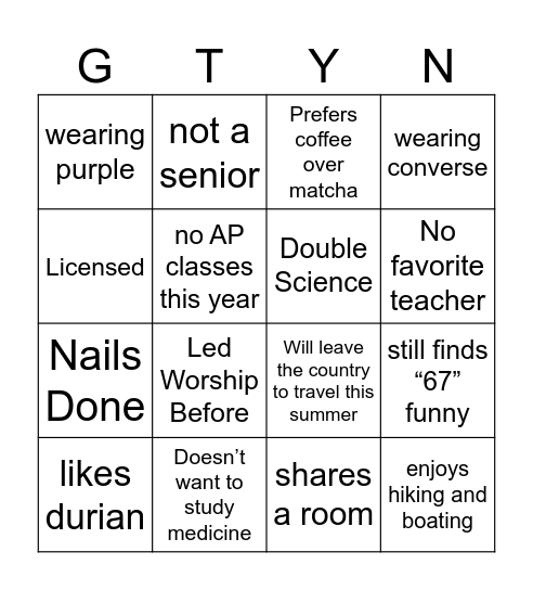 Get to Know You Bingo Card