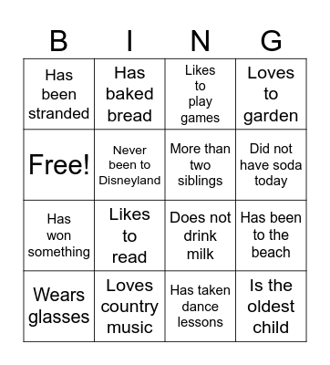 Get to Know You Bingo Card