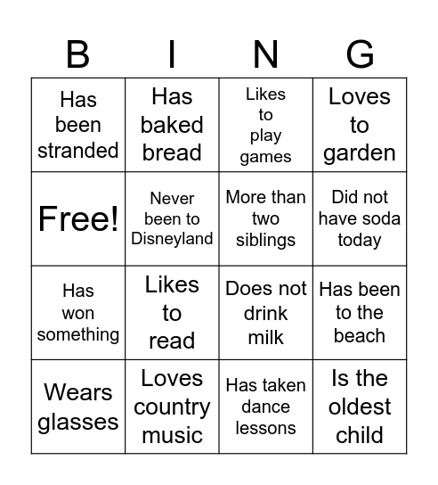 Get to Know You Bingo Card