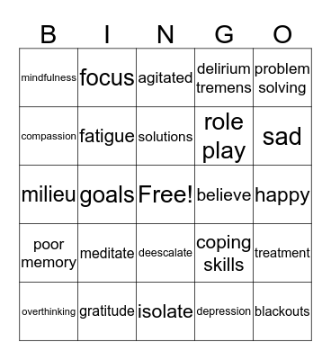 Testing Your Thoughts Bingo Card