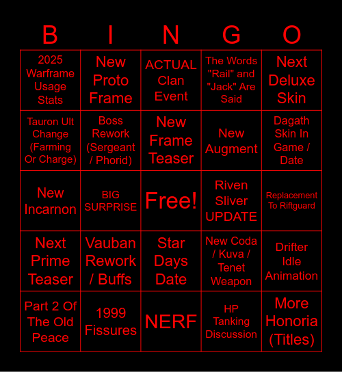 January 2026 Devstream Bingo Card