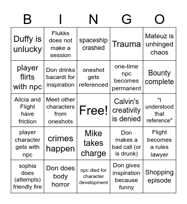 Unhinged Space Bingo Card