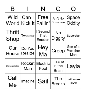 Name That Tune! Bingo Card