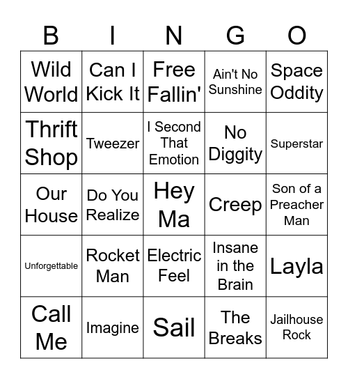 Name That Tune! Bingo Card